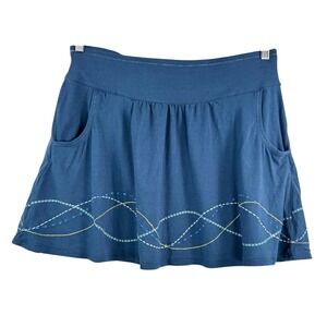Title Nine knit Skirt sz M Blue Embroidered Pockets Modal Blend comfy